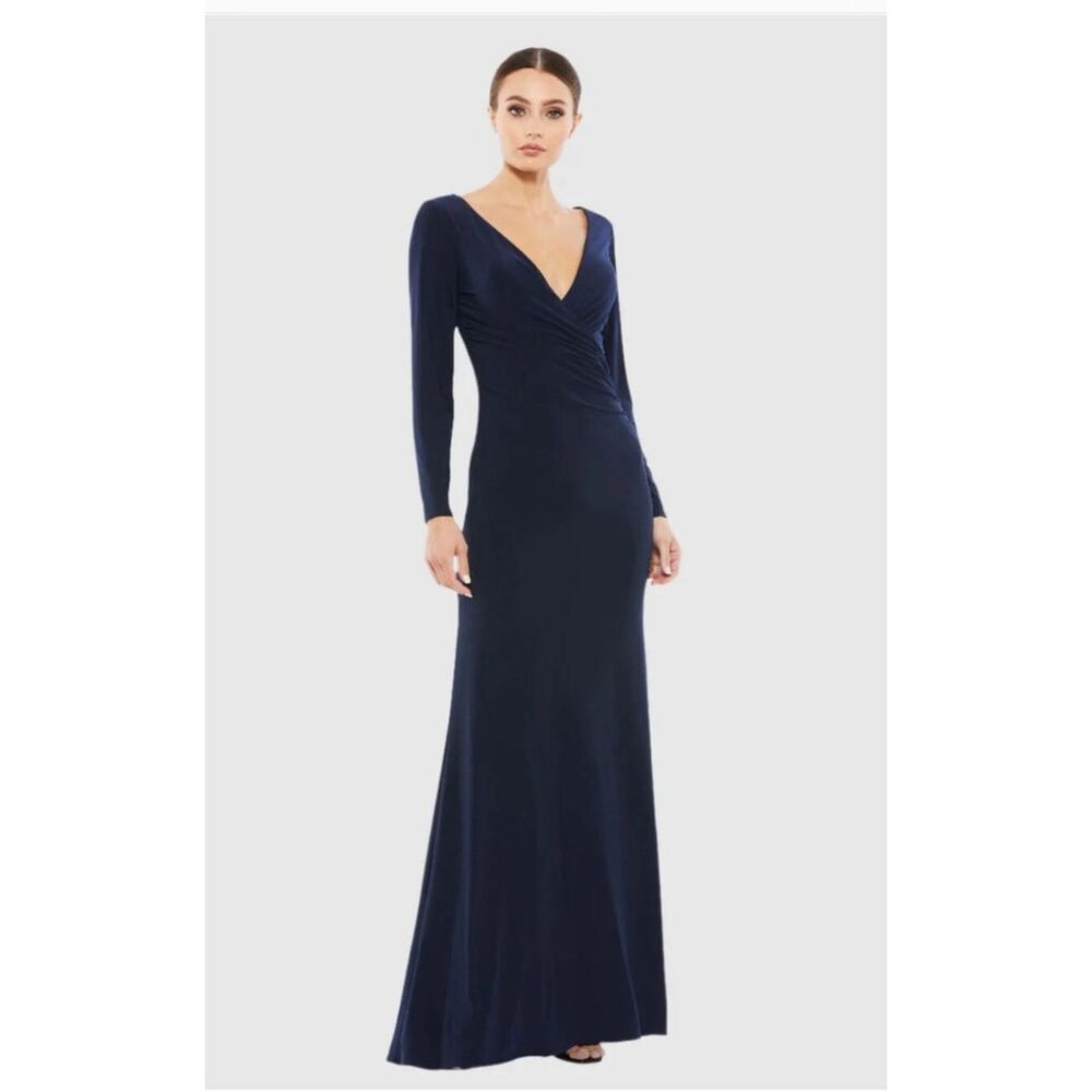 Ieena Mac Duggal Navy Blue Ruched Long Sleeve Formal Gown Size 4 - NWT